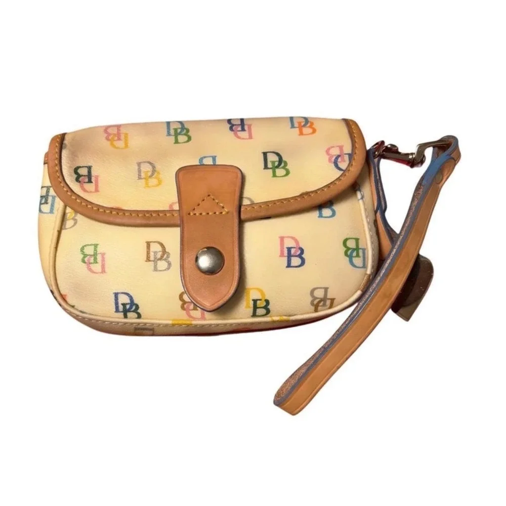 Flawed Gem! Dooney & Bourke Multicolor DB Monogram Wristlet Coated Canvas Heart